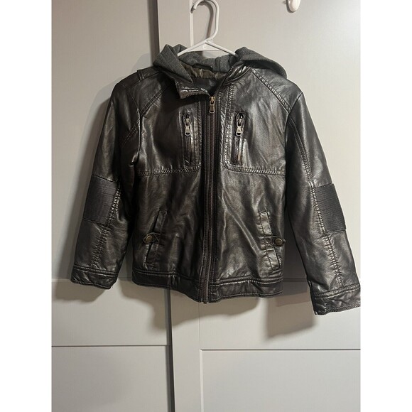 Urban Republic Girls Hooded Leather Full Zip Jacket M (10/12) Biker Grunge - Picture 1 of 3